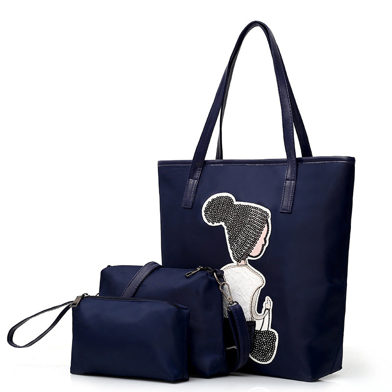 Cartoon Female Casual Shoulder Bag Waterproof Canvas Bag Handbags Handbag Simple Nylon Oxford Cloth Bag Picture 3 Sets
