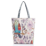 Cartoon Owl Prin Casual Tote Lady Canvas Beach Bag Female Handbag Large Capacity Daily Use Women Single Shoulder Shopping Bags