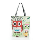 Cartoon Owl Prin Casual Tote Lady Canvas Beach Bag Female Handbag Large Capacity Daily Use Women Single Shoulder Shopping Bags