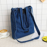 Casual Fashion Hasp Design Black Blue Bucke Denim Vintage Women Tote Crossbody Bags Lady Handbags Jeans Denim Shoulder bags