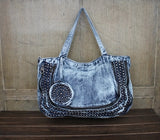 Casual Fashion Zipper Design Denim Rivets Vintage Women Tote Bags Lady Handbags Jeans Denim Shoulder Bag Messenger bags 3724