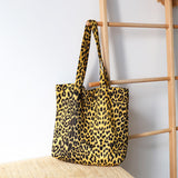 Casual Leopard Grain Shoulder Bags Reusable Shopper Bag Women Grocery Canvas Crossbody Shopping Handbags Large Capacity Totes
