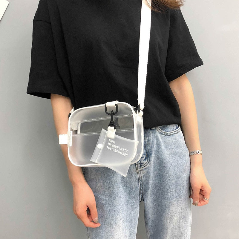 Causual Transparen Clear Woman Shoulder Bag Handbag Jelly Small Phone Bags with Card Holder Wide Straps Pvc Crossbody Bags Flap
