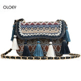 Chain handbags 2018 four seasons new national style tassel shoulder bag wild Messenger bag weave color small package