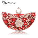 Rings Moon Hollow Ou Floral Lady Clutch Bag Red Dimond Handbag Crystal Toiletry Day Phone Interior Package And Purse