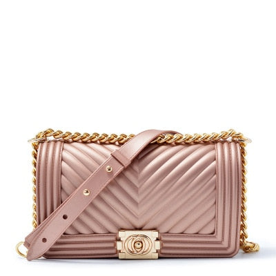 2018 new summer single shoulder bag frosted matte jelly package V-line chain handbag fashion small square bag