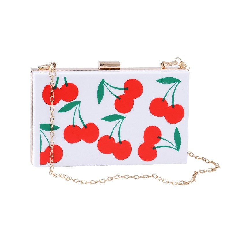 Cherry Acrylic Flap Square Bag Evening Clutch Purse Bags Banque Envening Woman Handbag Shoulder Bag Frui Printing