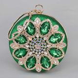 Circular Round Green Diamond Women Evening Bags Metal Wristlets Clutch Purse Wedding Party Prom Crystal Handbag 2619