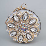 Circular Round Green Diamond Women Evening Bags Metal Wristlets Clutch Purse Wedding Party Prom Crystal Handbag 2619