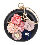 Circular pu Flower Women Clutch Evening Bag Lovely Black Wristlets Floral party Bag Wedding Bag pochette Female Handbag