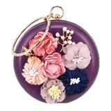 Circular pu Flower Women Clutch Evening Bag Lovely Black Wristlets Floral party Bag Wedding Bag pochette Female Handbag