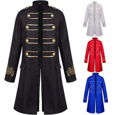 Classic Medieval Men Costume Jacquard Stand Collar Larp Viking Cosplay Jacket Coat Victorian Renaissance Style Clothing S-2XL