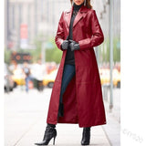 Coat Woman Long Leather Jacket Plus Size Autumn Casual Loose Button Solid Long Trench Coats Steampunk Gothic Lapel Biker Jacket