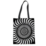 New Arrival Women Hand Canvas Cotton Bags Black Pattern Women Tote Scho Bag for Teenager Girls Woman Shopping Bags