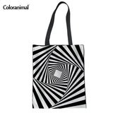 New Arrival Women Hand Canvas Cotton Bags Black Pattern Women Tote Scho Bag for Teenager Girls Woman Shopping Bags