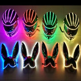 Colorful Led luminescence remote control Rechargeable RGB Luminescent helmet Performing props christmas lights party Rabbit mask