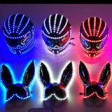Colorful Led luminescence remote control Rechargeable RGB Luminescent helmet Performing props christmas lights party Rabbit mask