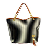 2017 New Striped Canvas Handbag Women Shoulder Bags Beach Bag Fashion Zipper Tassel Women Handbag Big Tote Bag Linen Hot
