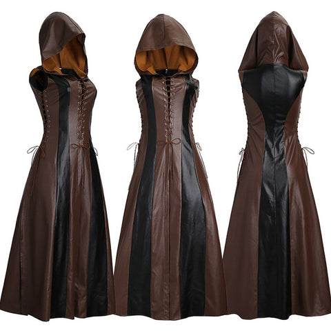 Cosplay Medieval Assassins Creed Costume Women Disfraz MujerSexy Slim Lace Up Leather Long Dress Adult Coats Halloween