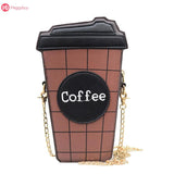 Cute Coffee Cup Shape Handbags Korean PU Leather Zipper Clutch Crossbody Shoulder B Women Chain Plaid Handbag Sac A Main