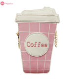 Cute Coffee Cup Shape Handbags Korean PU Leather Zipper Clutch Crossbody Shoulder B Women Chain Plaid Handbag Sac A Main