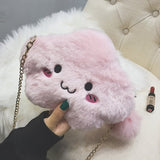Cute Faux Fur Clouds Bag Female Pink Clutch Handbags Women Chain Cross Body Shoulder Bags Plush
