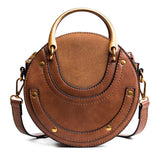 DCOS-Circular Scrub PU Leather Women Bags Retro Handbag Small Round Women Shoulder Mini Bag