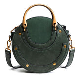 DCOS-Circular Scrub PU Leather Women Bags Retro Handbag Small Round Women Shoulder Mini Bag