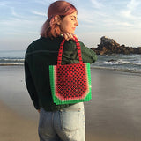 FEMALEE Beaded Handmade Lady Purse Handbag Watermelon Pattern Beading Pearl Women Portable Mini Tote Bag Stree Photo Style HL04