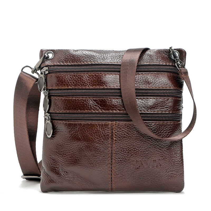 New Men's Solid Real Leather Messenger Bag Vintage Small Cross Body Bags Genuine Leather Shoulder Bag For Man