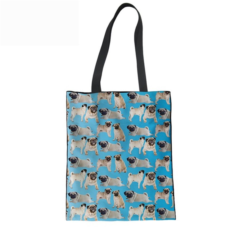 3D Pug Dogs Women Linen Shoulder Bag Female Canvas Shopping Messenger Bag New Brand Designer Handbags For Ladies