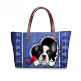 Cats 3D Luxury Handbags Women Bags Designer 3D Denim Jeans Ca Bulldog Printing Shoulder Bags Tote Beach Bags Baobao