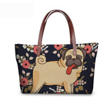 Cute Pugs Girls Big Handbag Summer Travel Pink Shoulder Totes High Quality Pe Dog Printing Top-handle Bags For Teen