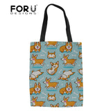 Top-handle Bags for Women Funny Corgi Dog Floral Printing Casual Tote Large Capacity Shoulder Bag Female Shopping