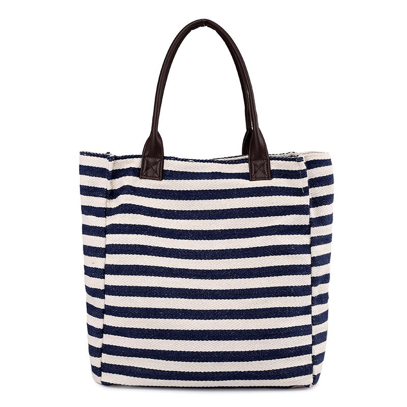 New Summer Canvas Handbag Black White Striped Prints Beach Bags Tote Women Girls Shoulder bag Casual Shopping Handbag