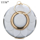 Famous Fashion Female Wristlets Bag Gold PU Leather Women Handbags Silver Circular Bag Black Shoulder Crossbody Bags Evening Bag