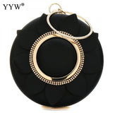 Famous Fashion Female Wristlets Bag Gold PU Leather Women Handbags Silver Circular Bag Black Shoulder Crossbody Bags Evening Bag