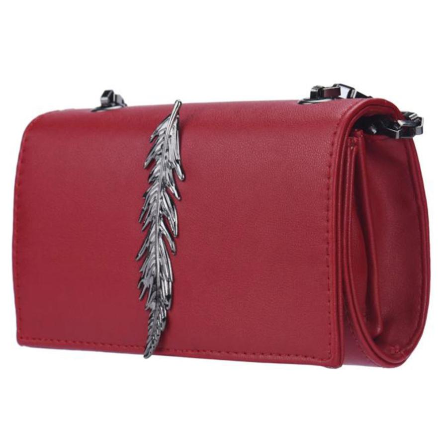 Fashion 2018 New Female Girl Leather Mini Small Feather Metal Chain Shoulder Bag Handbag Messenger Women Bag