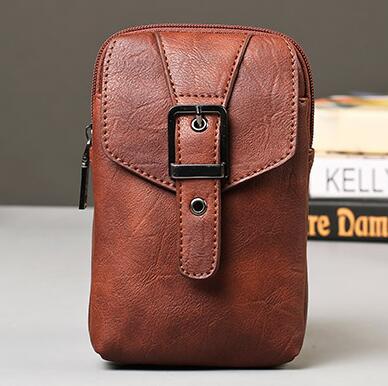 Fashion Crazy Horse PU Leather Men's Wai Pack For PHONE / Wallets With Shoulder Bel Clasp Hook Fanny Small Pouch Pack