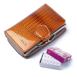 Fashion Real Paten Leather Women Shor Wallets Small Walle Coin Pocke Credi Card Walle Female Purses Money Clip Gold color