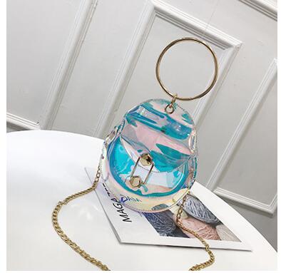 Fashion Summer Shoulder Bags Women PVC Transparen Laser Holographic Hasp Bags Ladies Chains Circular Bags With Designed L523