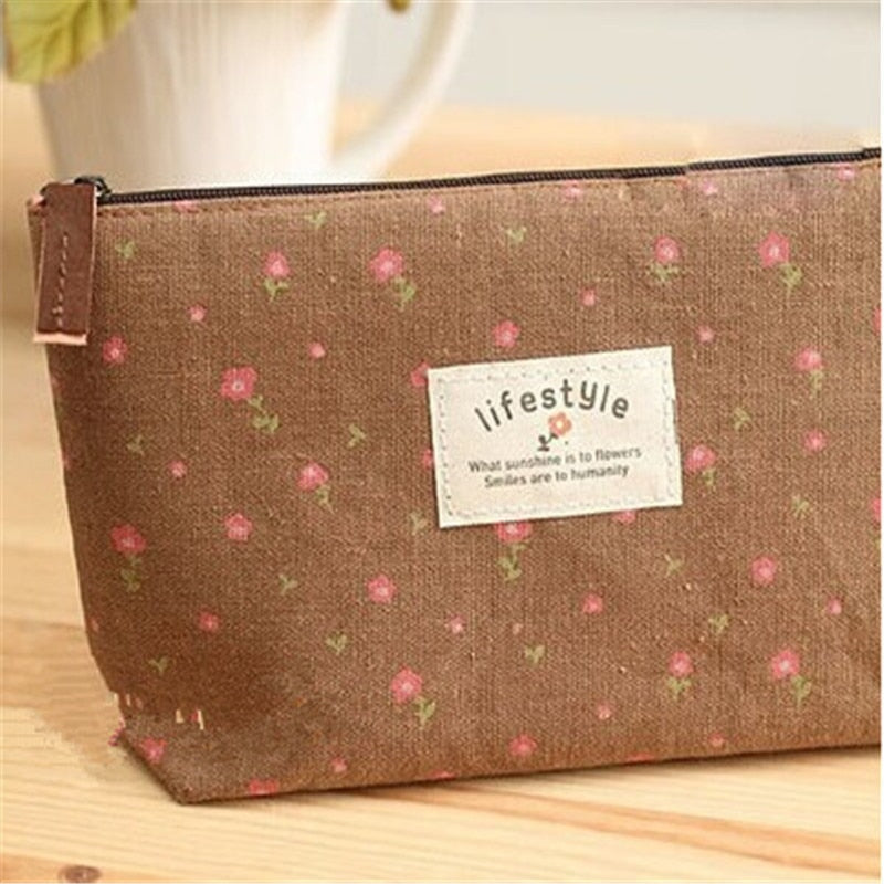 Fashion Women Cosmetic Bags Fresh Cute Canvas Multifunction Floral Makeup Organizer Bag Lady Toiletry Travel Bags
