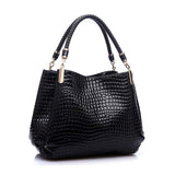 Fashion Women Crocodile Pattern Leather Shoulder Bag Female Tote Handbag, Navy