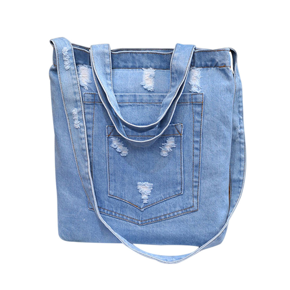 Fashion Women Denim Shoulder Bag Solid Color Zipped Handbag Ladies Girls Casual Vintage Jeans Crossbody Messenger Bags P