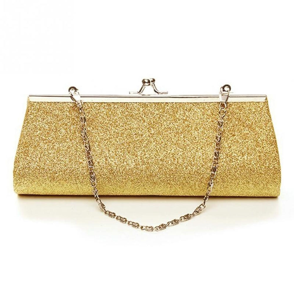 Fashion Women Glitter Gold Silver Colors Clutch Purse Evening Party Wedding Banque Handbag Shoulder Bag