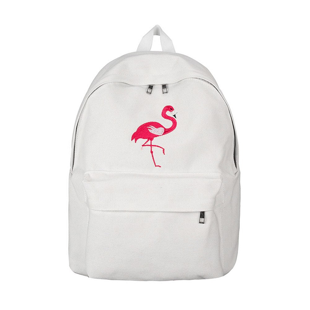 Fashion Women Harajuku Flamingo Embroidery Backpack Travel Backpack Scho Students Canvas Rucksack Popular