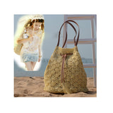 Fashion Women Hollow Ou Grass Bucke Bag Madam Woven Straw Drawstring Bag Weave Beach Bag Tassel Crossbody Bags Purse Pouch