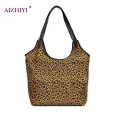 Fashion Women Leopard Prin Tote PU Leather Shoulder Bag Girls Top-handle Handbag Female Portable Shopping Bag B Feminina