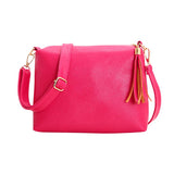 Fashion Women Pure Color PU Leather Sof Shoulder Messenger Bag Women Tassel Sof Handle Zipper Bag #F