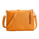 Fashion Women Pure Color PU Leather Sof Shoulder Messenger Bag Women Tassel Sof Handle Zipper Bag #F